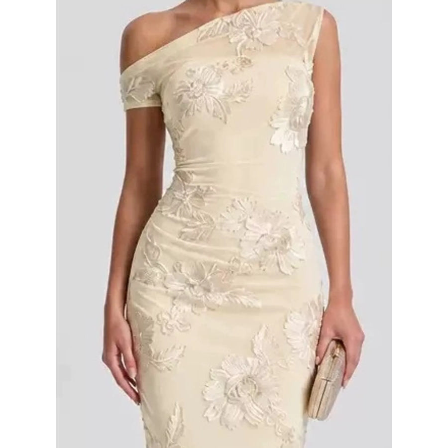 One-Shoulder Floral Embroidered Maxi Dress Apparel and Accessories