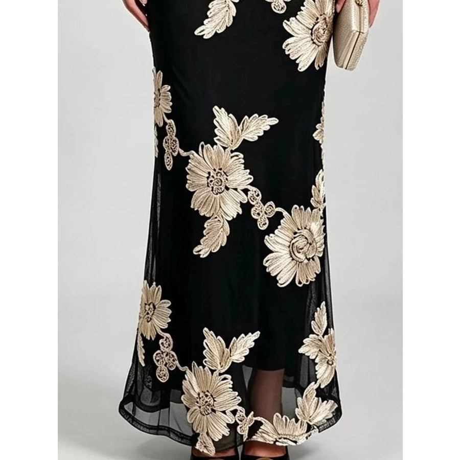 One-Shoulder Floral Embroidered Maxi Dress Apparel and Accessories