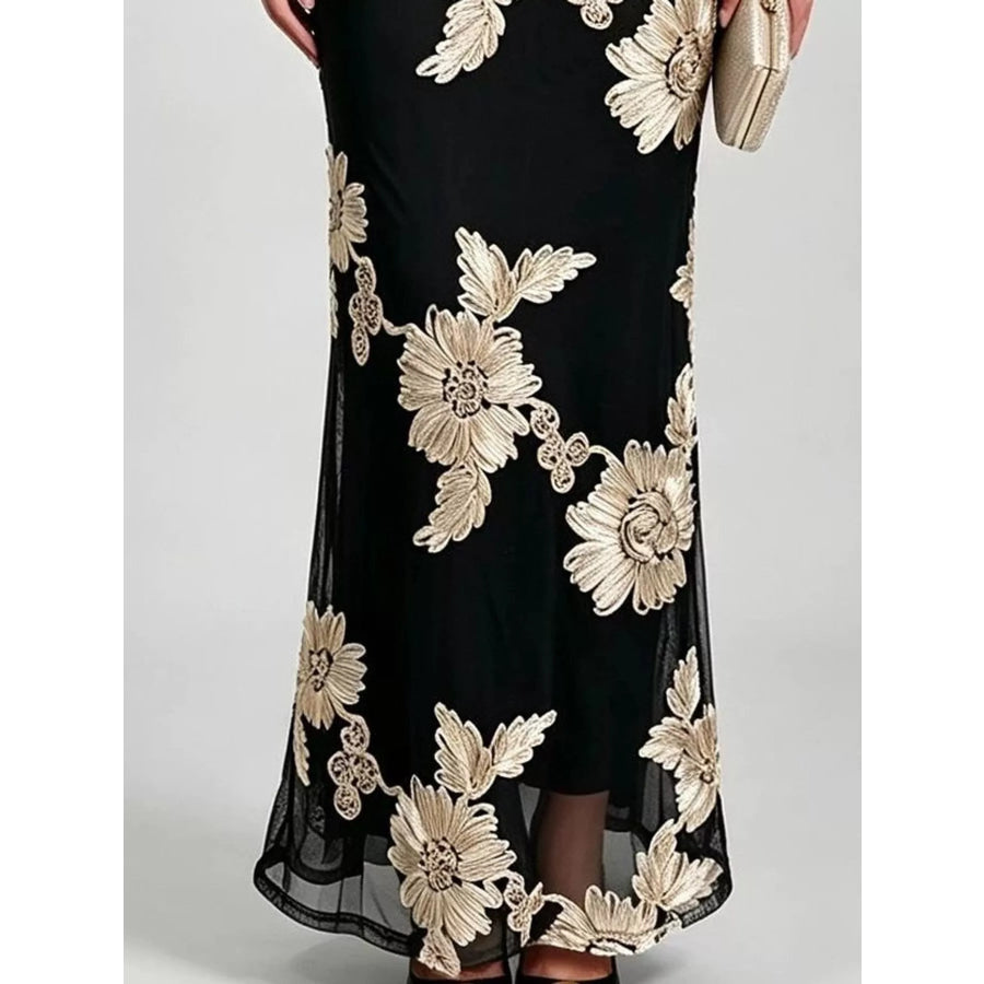 One-Shoulder Floral Embroidered Maxi Dress Apparel and Accessories