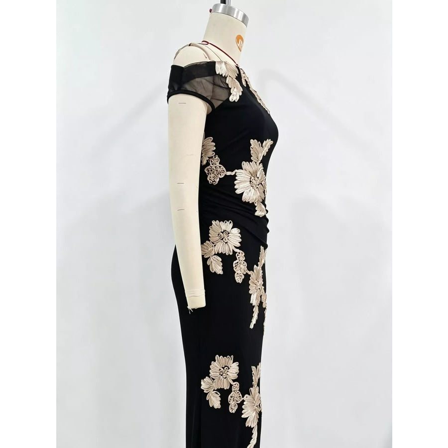 One-Shoulder Floral Embroidered Maxi Dress Apparel and Accessories