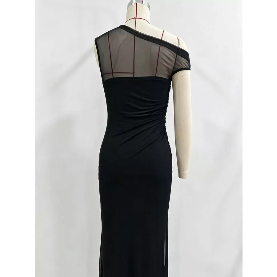 One-Shoulder Floral Embroidered Maxi Dress Apparel and Accessories