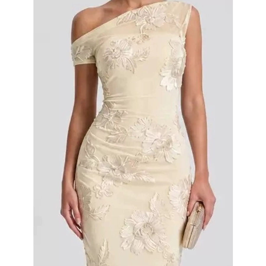One-Shoulder Floral Embroidered Maxi Dress Apparel and Accessories