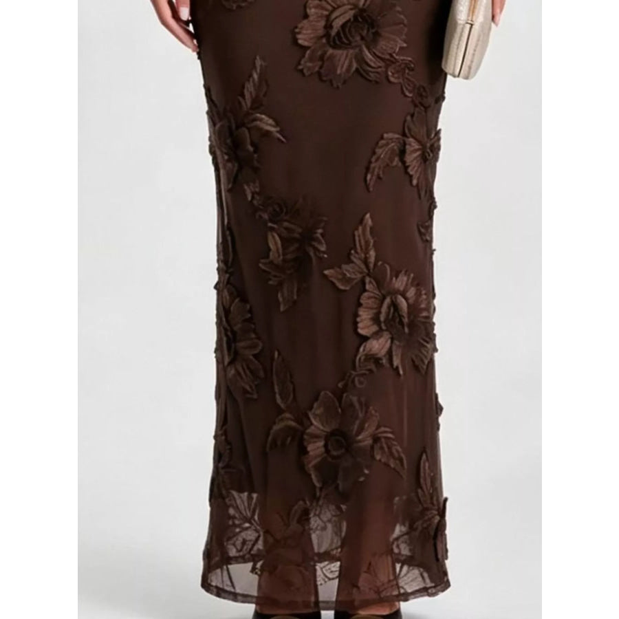 One-Shoulder Floral Embroidered Maxi Dress Apparel and Accessories
