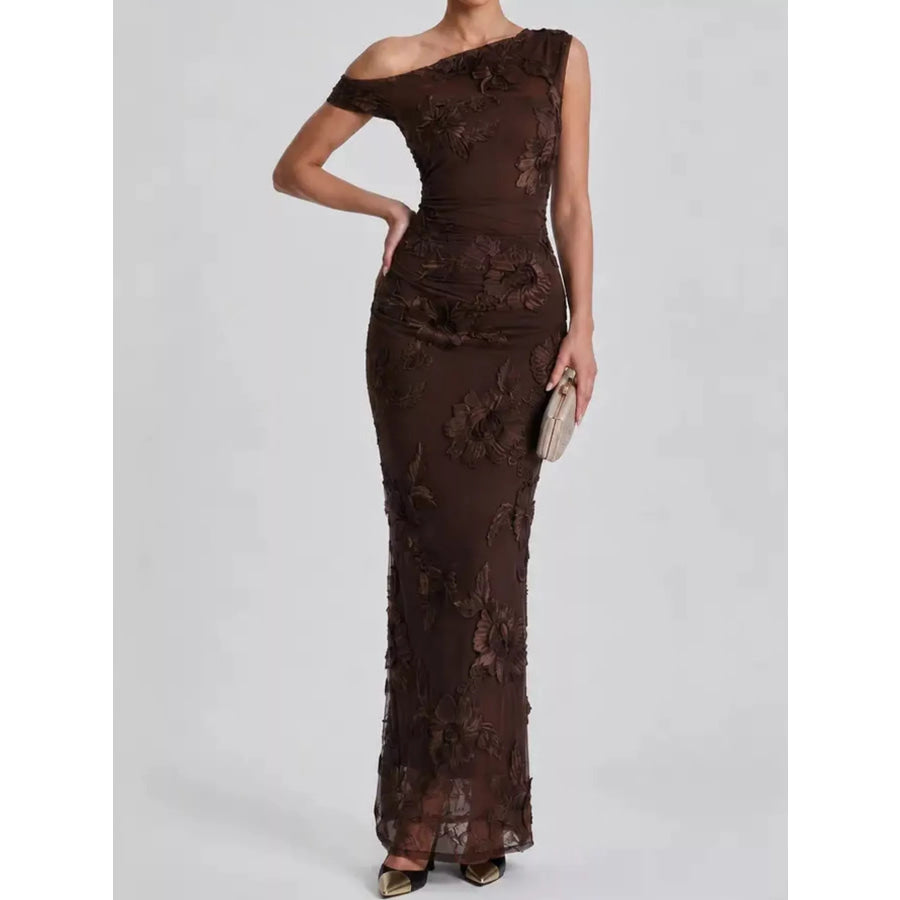 One-Shoulder Floral Embroidered Maxi Dress Apparel and Accessories