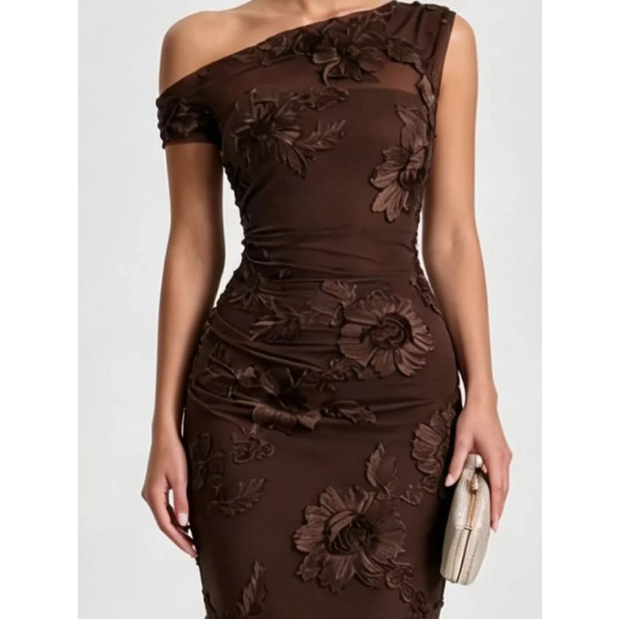 One-Shoulder Floral Embroidered Maxi Dress Apparel and Accessories
