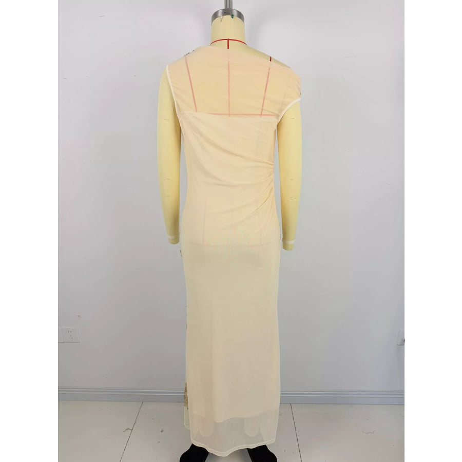 One-Shoulder Floral Embroidered Maxi Dress Apparel and Accessories