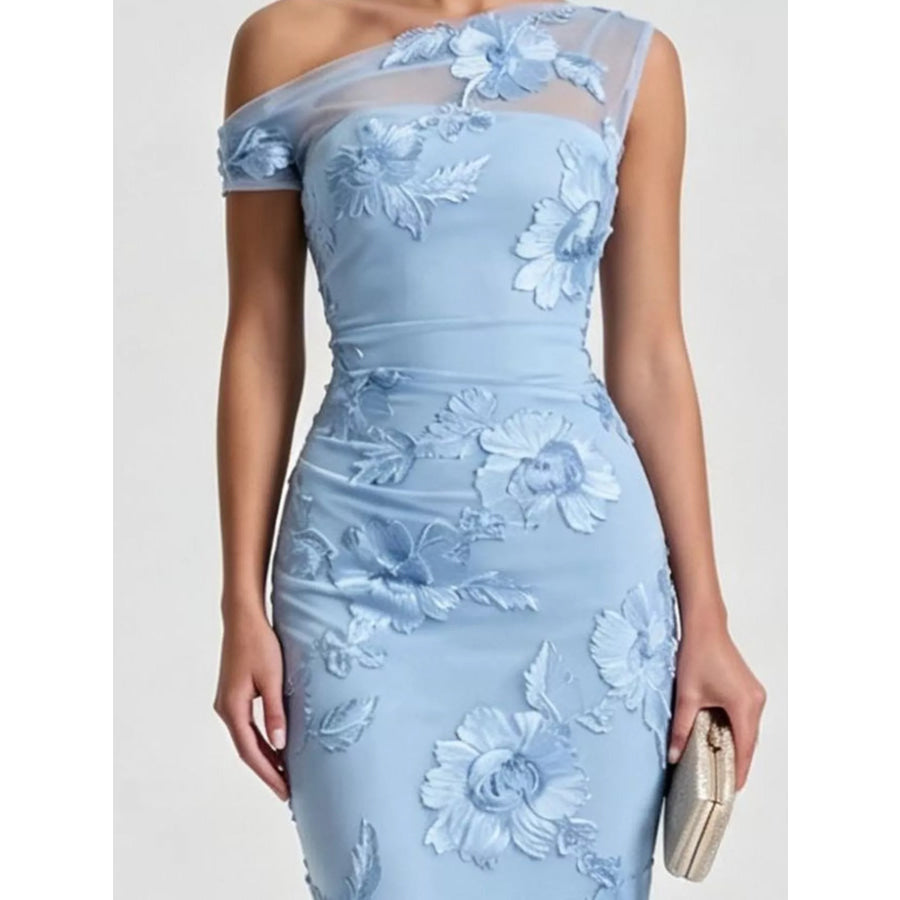 One-Shoulder Floral Embroidered Maxi Dress Apparel and Accessories