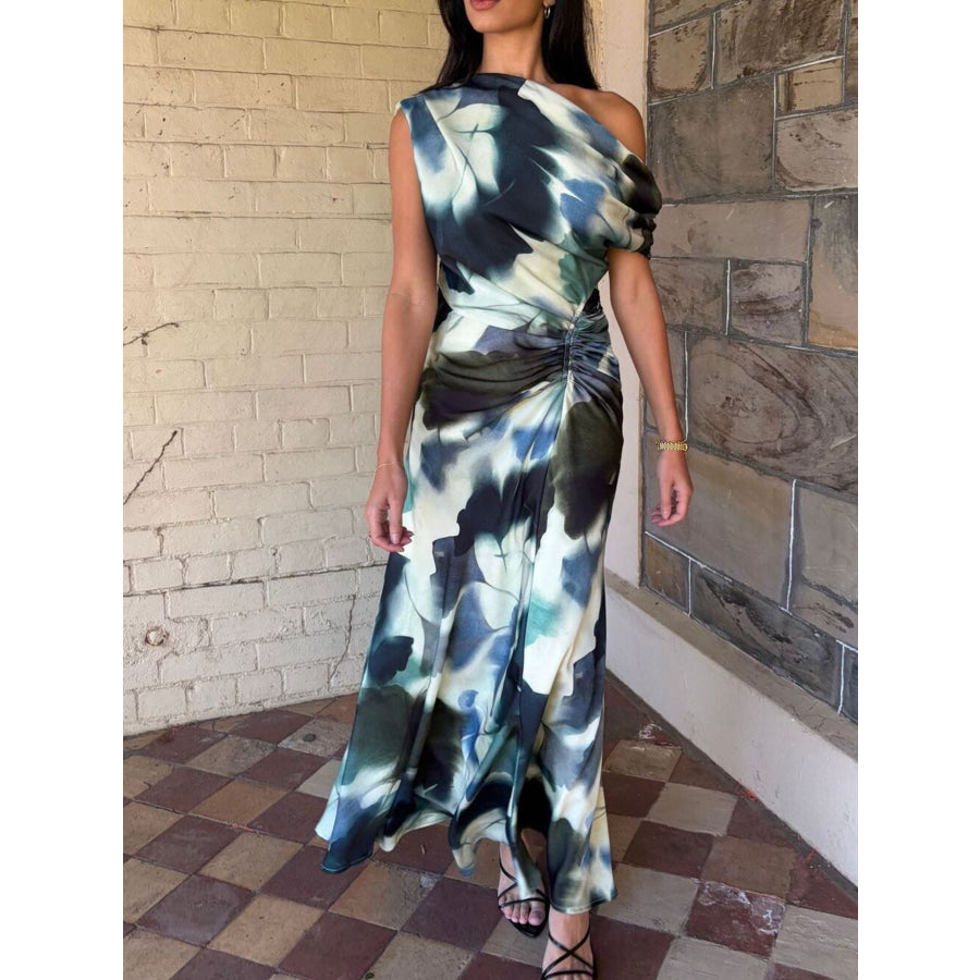 One-Shoulder Floral Print Maxi Dress Apparel and Accessories