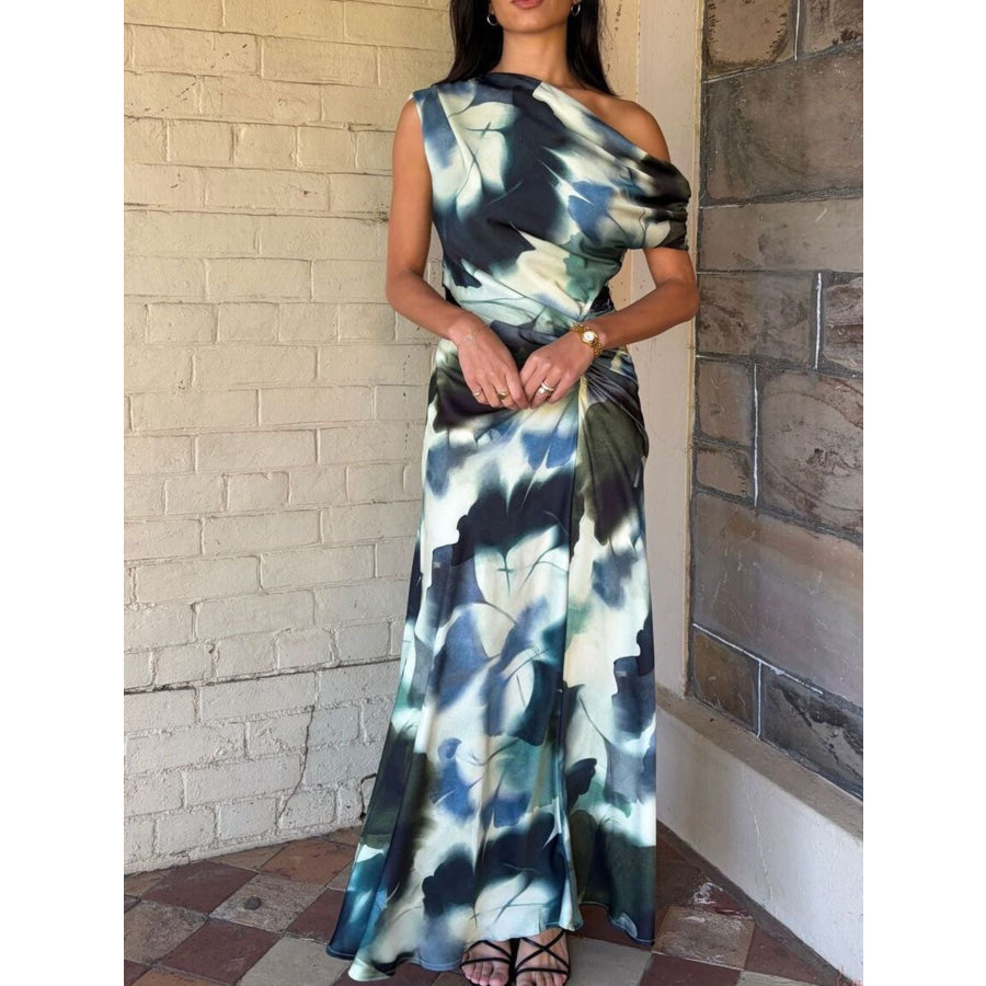 One-Shoulder Floral Print Maxi Dress Apparel and Accessories