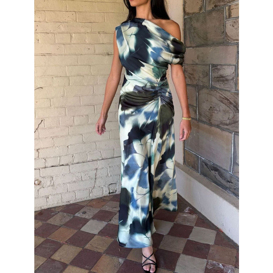 One-Shoulder Floral Print Maxi Dress Apparel and Accessories