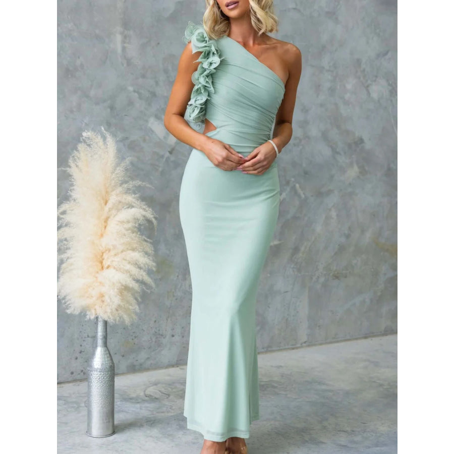 One-Shoulder Floral Trim Sleeveless Maxi Dress Apparel and Accessories