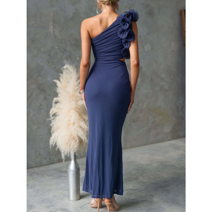 One-Shoulder Floral Trim Sleeveless Maxi Dress Apparel and Accessories
