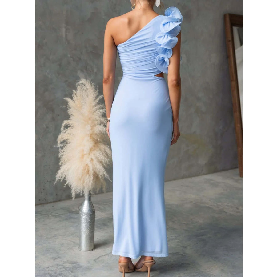 One-Shoulder Floral Trim Sleeveless Maxi Dress Apparel and Accessories