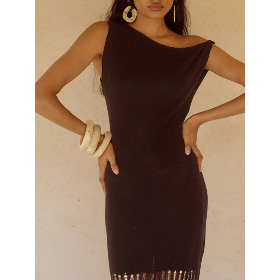 One-Shoulder Fringe Maxi Dress Apparel and Accessories