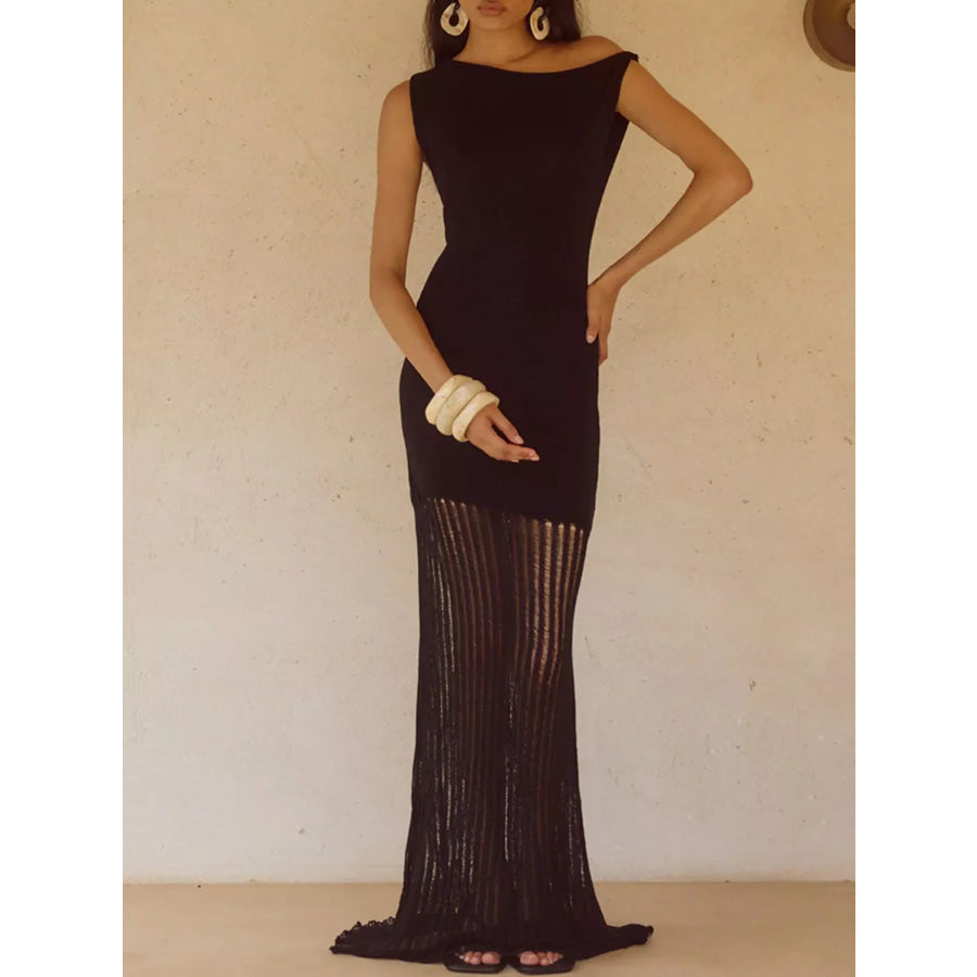 One-Shoulder Fringe Maxi Dress Apparel and Accessories