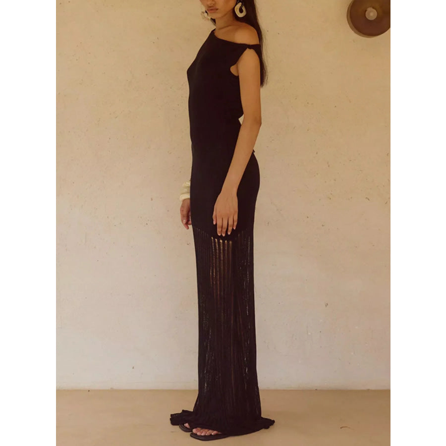 One-Shoulder Fringe Maxi Dress Apparel and Accessories