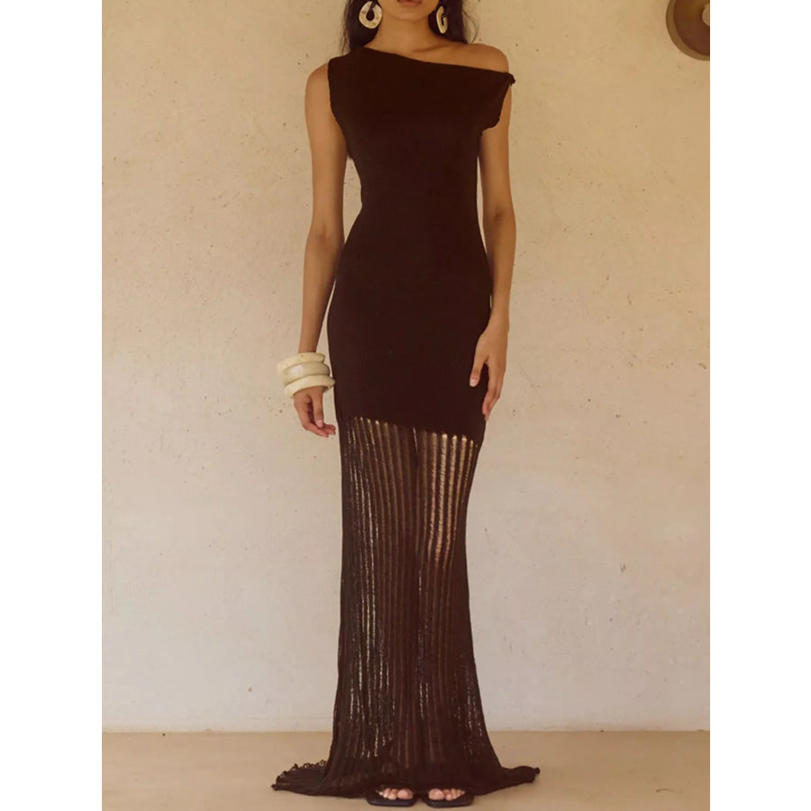 One-Shoulder Fringe Maxi Dress Dark Brown / S Apparel and Accessories