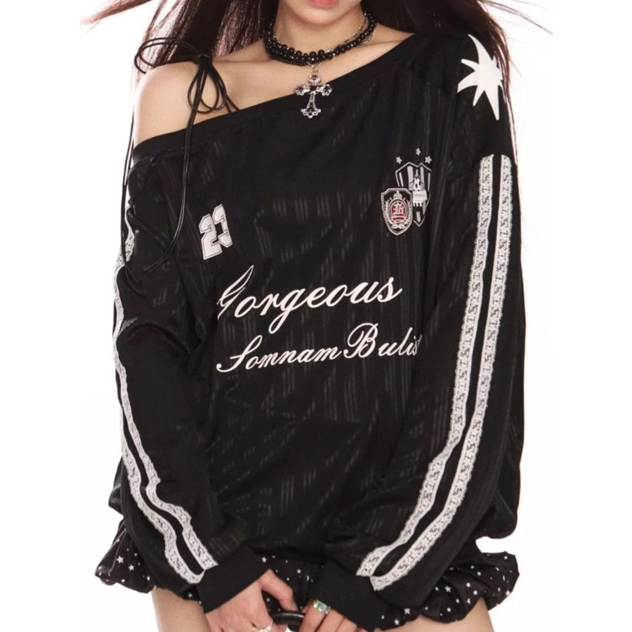 One Shoulder Graphic Sweatshirt Apparel and Accessories