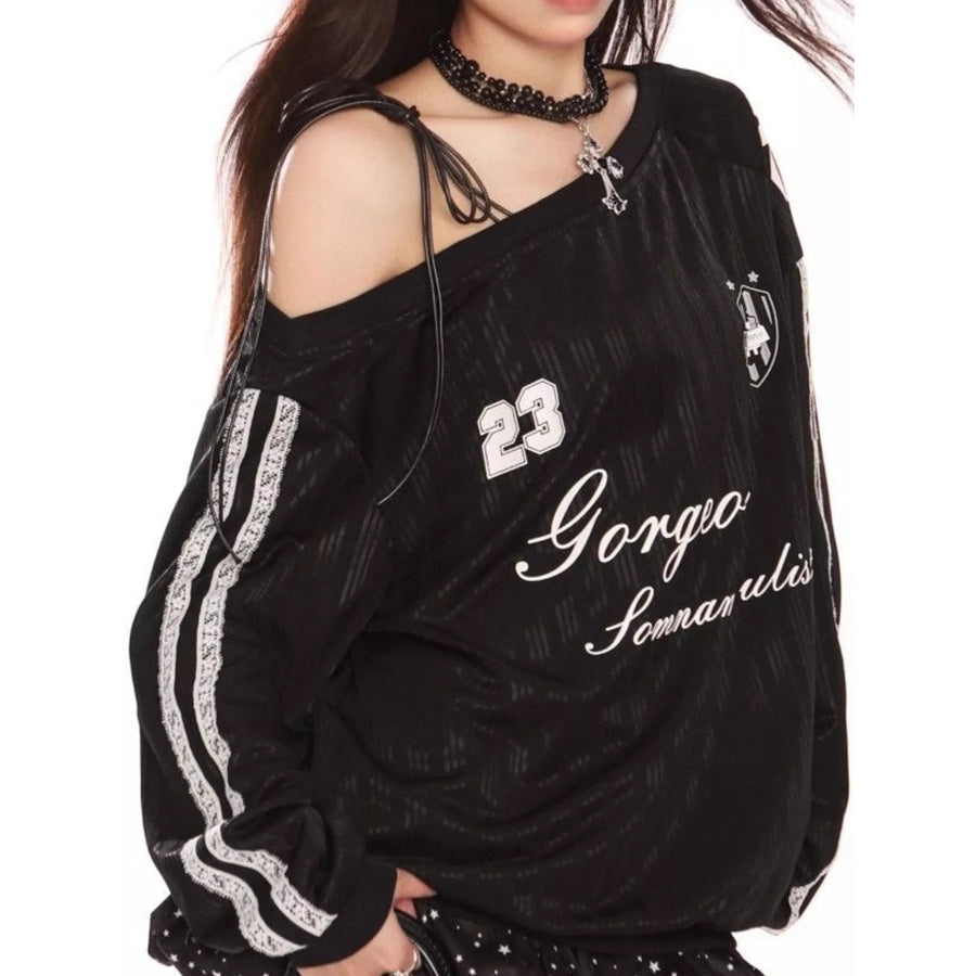 One Shoulder Graphic Sweatshirt Apparel and Accessories