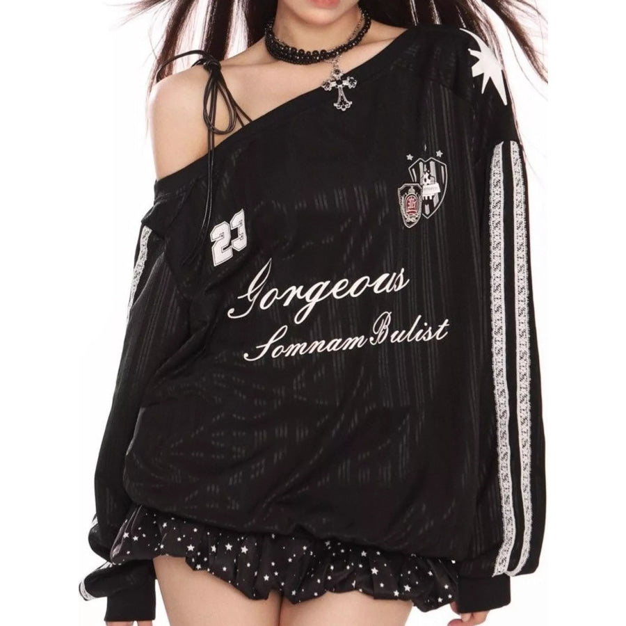 One Shoulder Graphic Sweatshirt Black / M Apparel and Accessories
