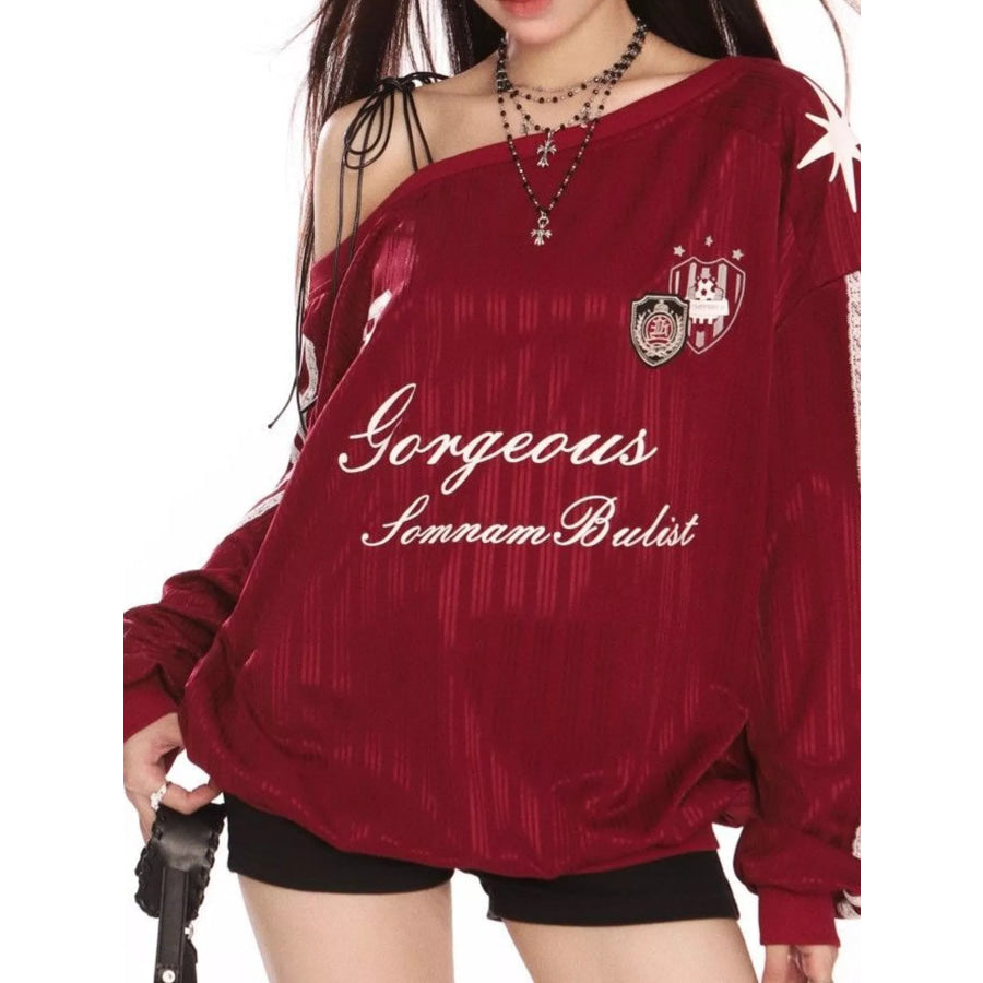 One Shoulder Graphic Sweatshirt Red / M Apparel and Accessories