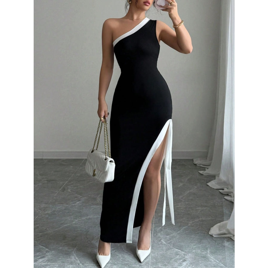 One-Shoulder High Slit Maxi Dress Apparel and Accessories