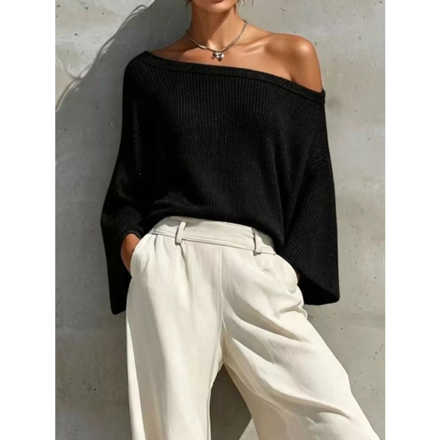 One-Shoulder Knit Top and High-Waisted Pants Set Apparel Accessories