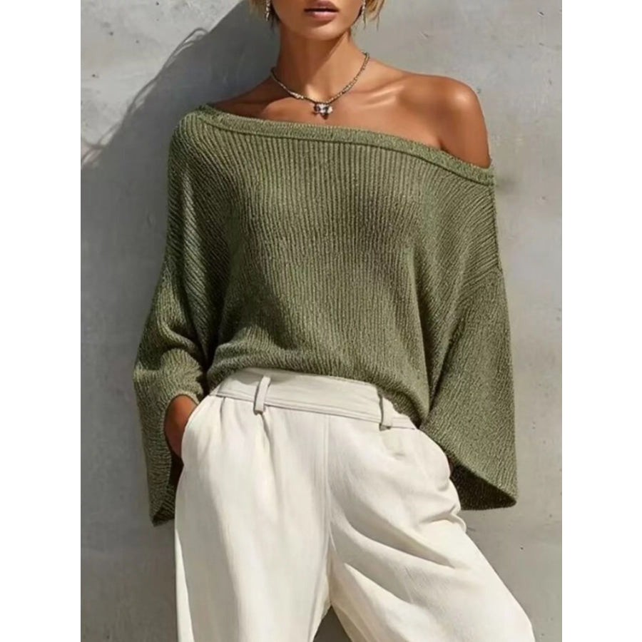 One-Shoulder Knit Top and High-Waisted Pants Set Apparel Accessories