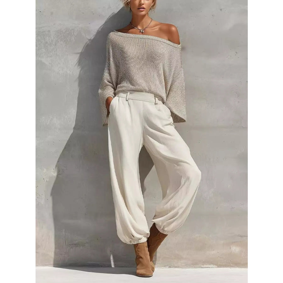 One-Shoulder Knit Top and High-Waisted Pants Set Beige / S Apparel Accessories