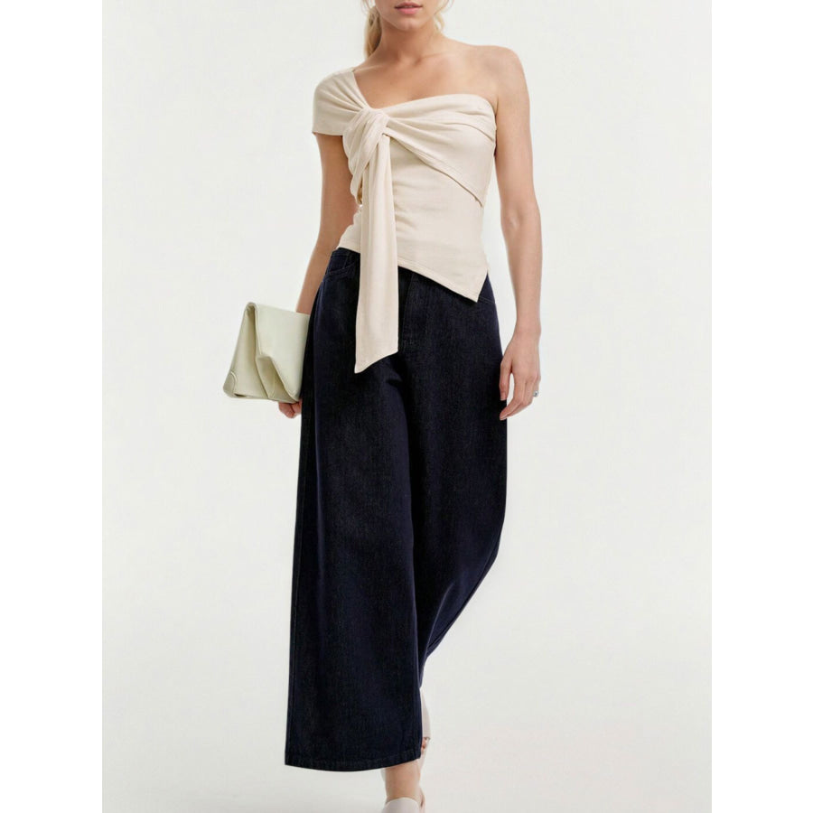 One-Shoulder Knot Detail T-Shirt Apparel and Accessories