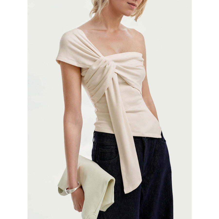 One-Shoulder Knot Detail T-Shirt Apparel and Accessories