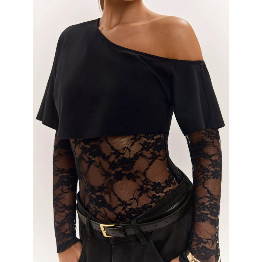 One-Shoulder Lace Bodysuit Apparel and Accessories