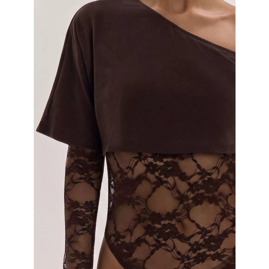 One-Shoulder Lace Bodysuit Apparel and Accessories