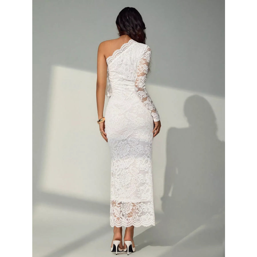 One-Shoulder Lace Cut-Out Midi Dress Apparel and Accessories