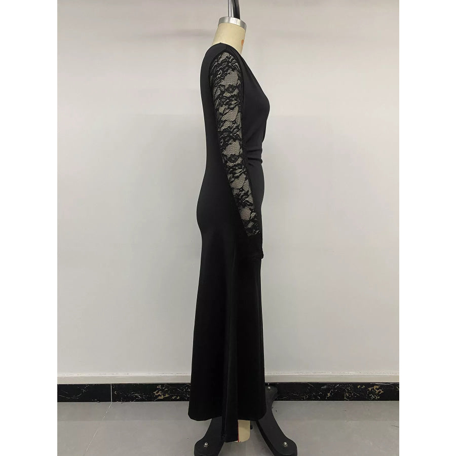 One-Shoulder Lace Sleeve Maxi Dress Apparel and Accessories