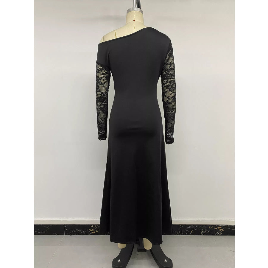 One-Shoulder Lace Sleeve Maxi Dress Apparel and Accessories