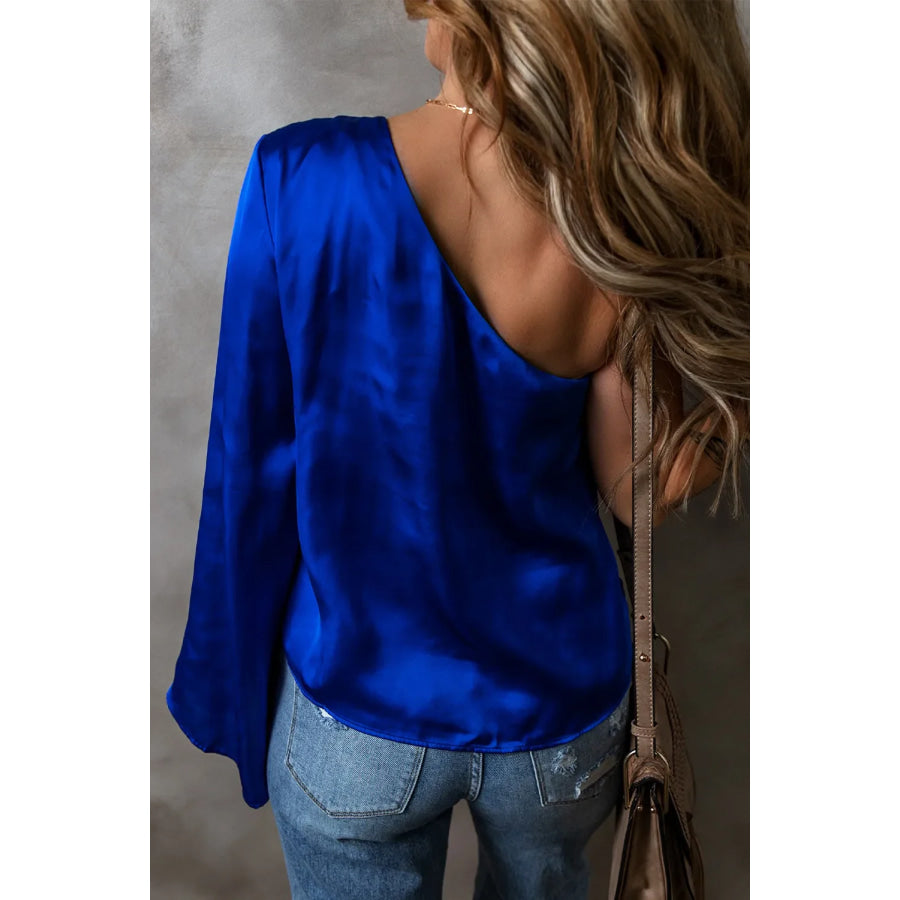 One Shoulder Long Sleeve Blouse Royal Blue / S Apparel and Accessories