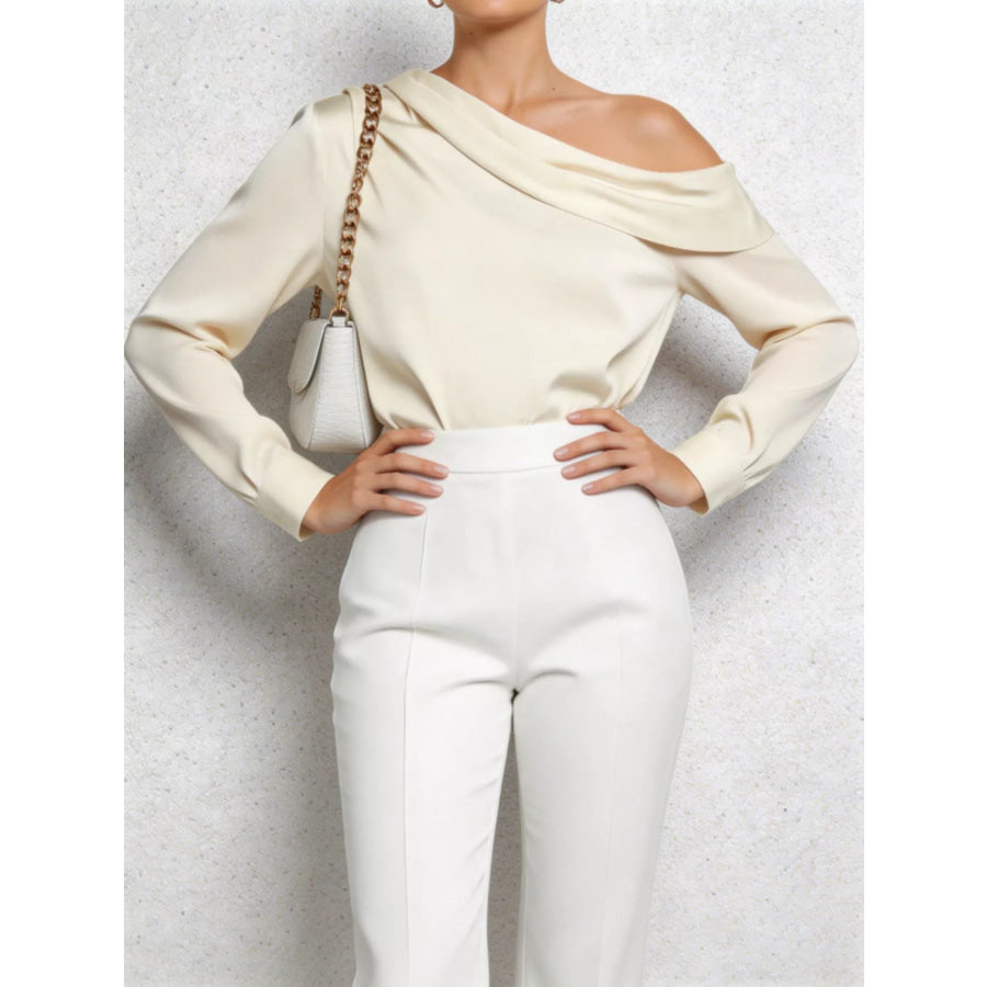 One-Shoulder Long Sleeve Blouse Cream / XS Apparel and Accessories