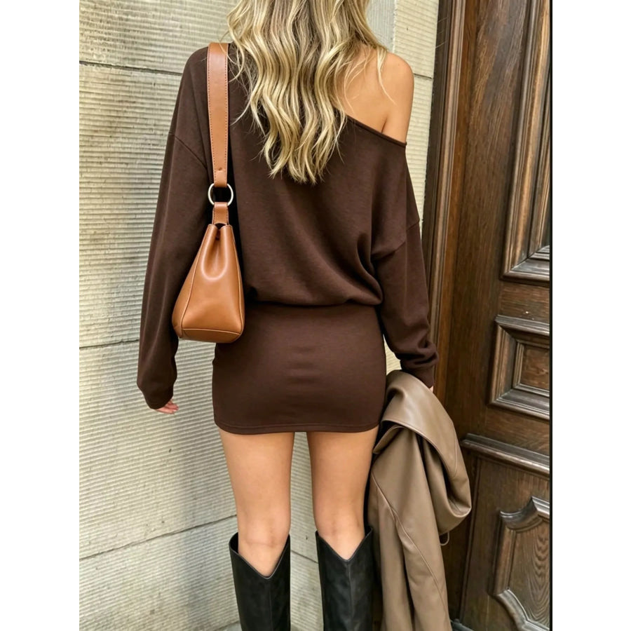 One Shoulder Long Sleeve Mini Dress Apparel and Accessories