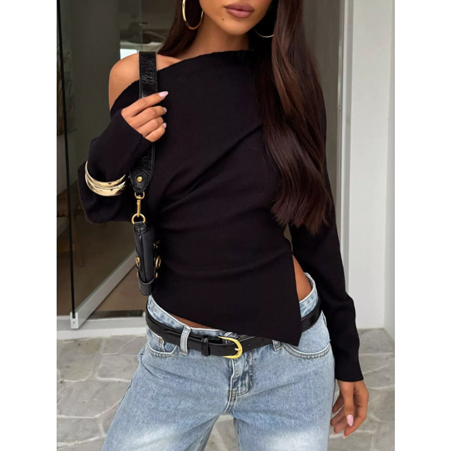 One Shoulder Long Sleeve T-Shirt Black / S Apparel and Accessories