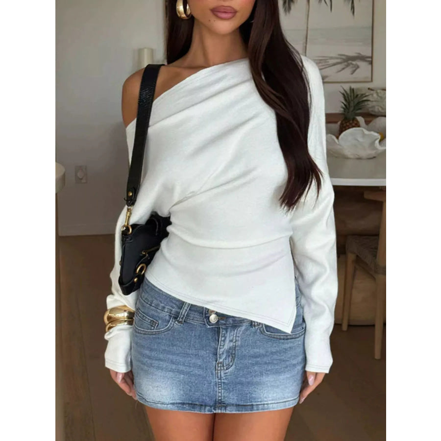 One Shoulder Long Sleeve T-Shirt White / S Apparel and Accessories
