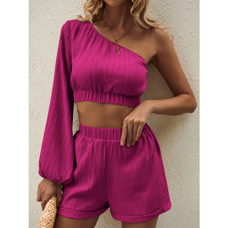 One Shoulder Long Sleeve Top and Shorts Set Apparel and Accessories