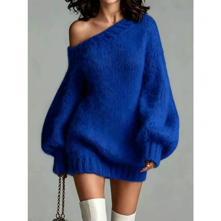 One Shoulder Mini Sweater Dress Navy / S Apparel and Accessories