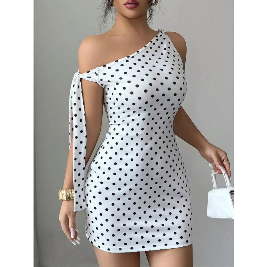 One-Shoulder Polka Dot Bodycon Mini Dress Apparel and Accessories
