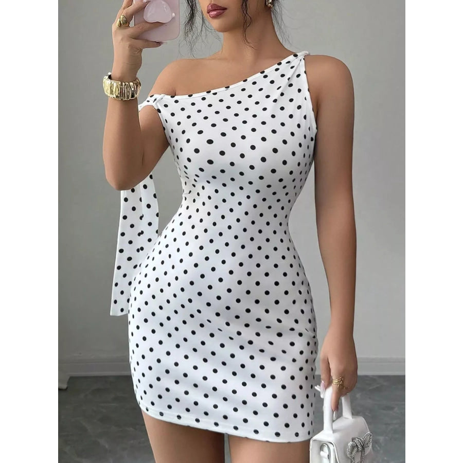 One-Shoulder Polka Dot Bodycon Mini Dress Apparel and Accessories