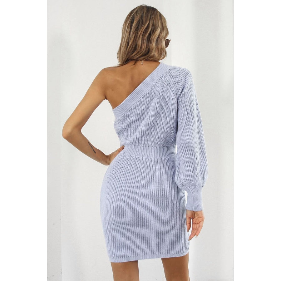 One Shoulder Raglan Sleeve Pencil Sweater Dress