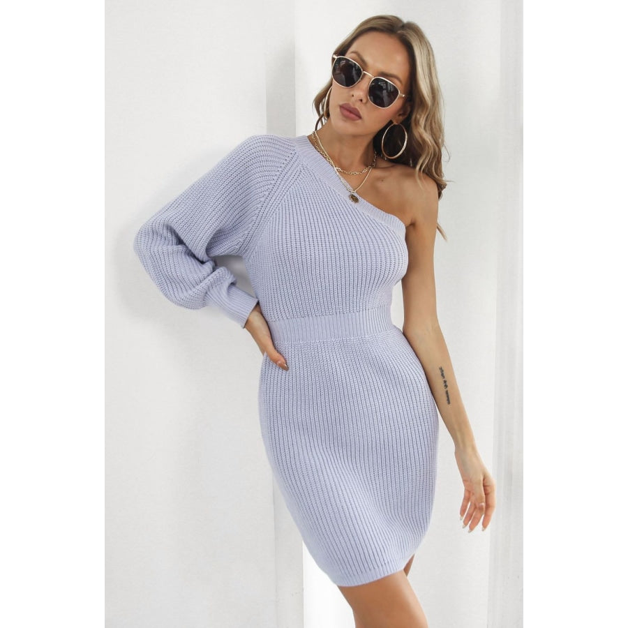 One Shoulder Raglan Sleeve Pencil Sweater Dress