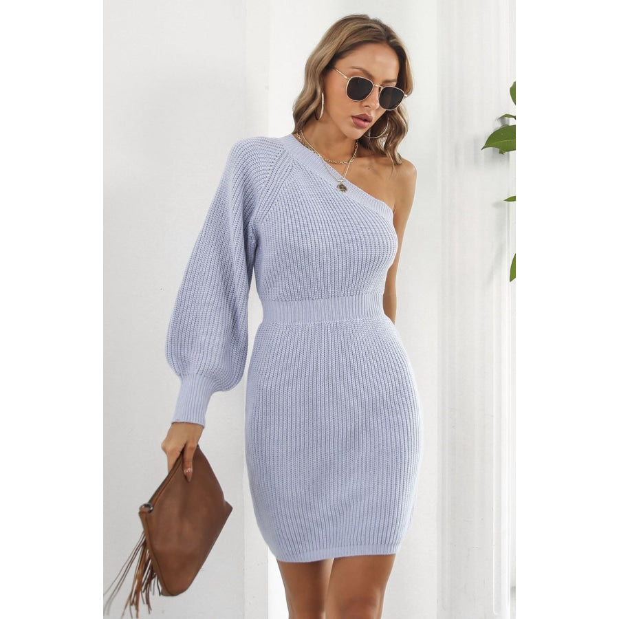 One Shoulder Raglan Sleeve Pencil Sweater Dress