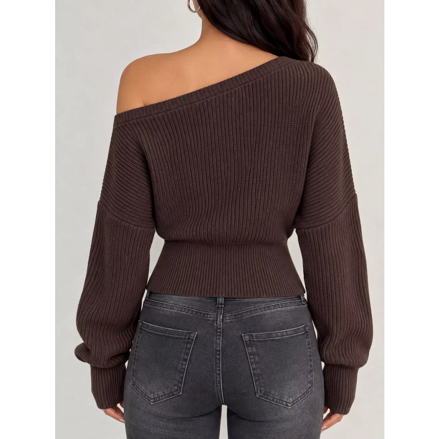 One Shoulder Ribbed Knit Sweater Apparel and Accessories