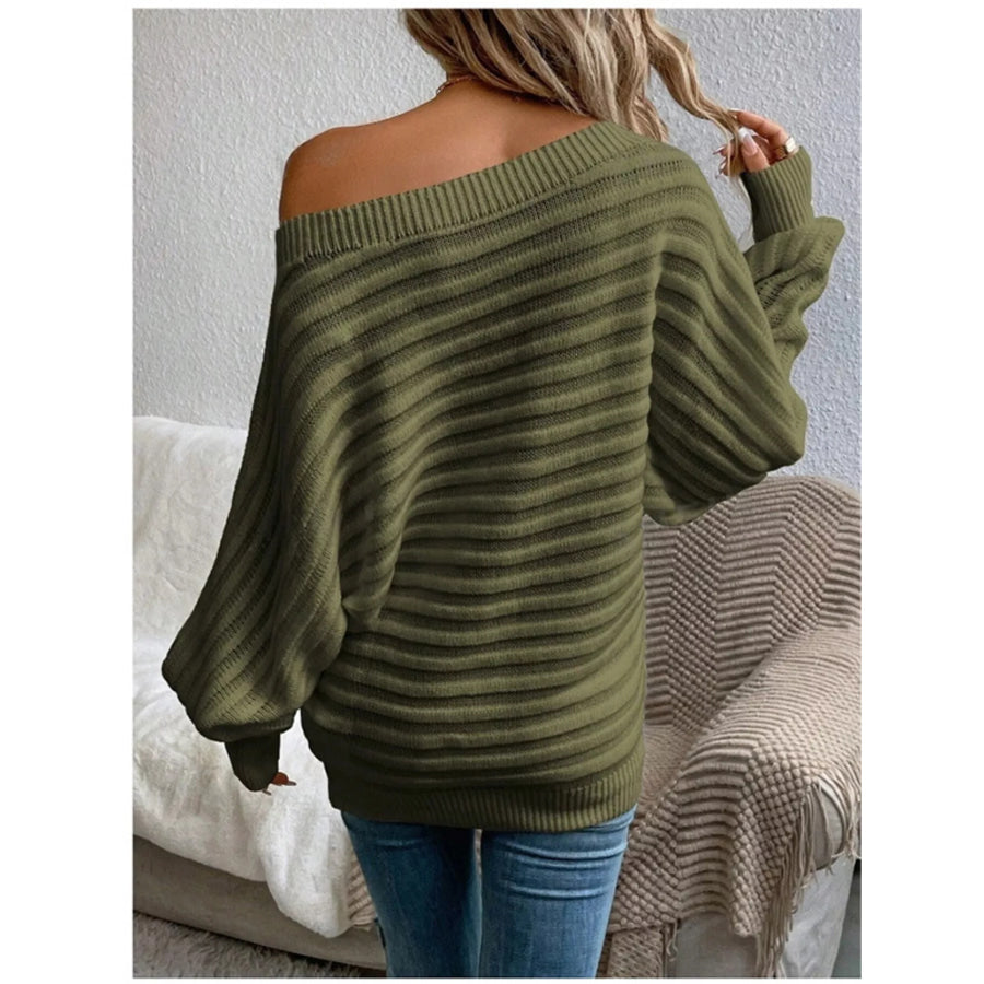 One Shoulder Ribbed Knit Sweater Apparel and Accessories